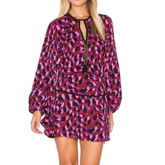 Karina Grimaldi Titti Print Mini Leather Trim Dress NWT XS - Picture 1 of 7
